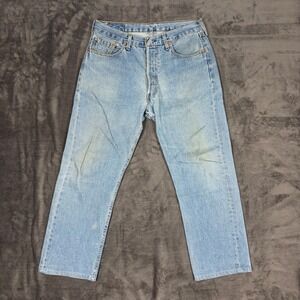 Vintage Levi's Jeans Mens 34x30 Blue 501 Straight Leg Made in UK Button Fly Y2K